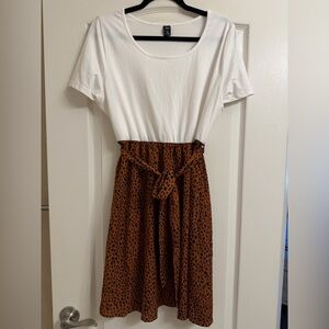 SHEIN White and Brown Midi Dress